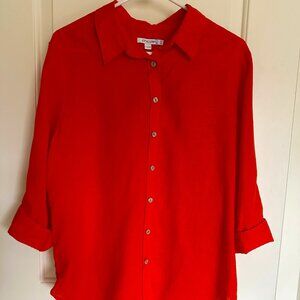 CHICO'S Orange Button Down 3/4 Sleeve Linen Blouse Top US 14